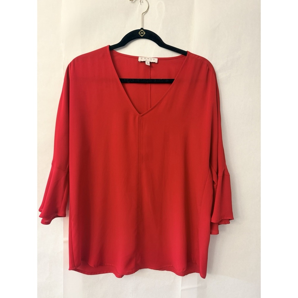 Chaus New York Red Women's Size Medium 3/4 Lenght Sleeve Blouse